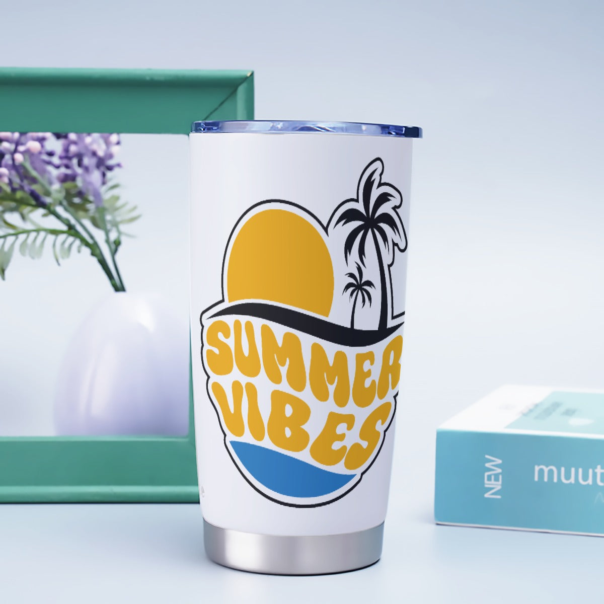 Tumbler 20oz Stainless Steel Mug with Summer Vibes Collection Print, Durable and Leak-Proof