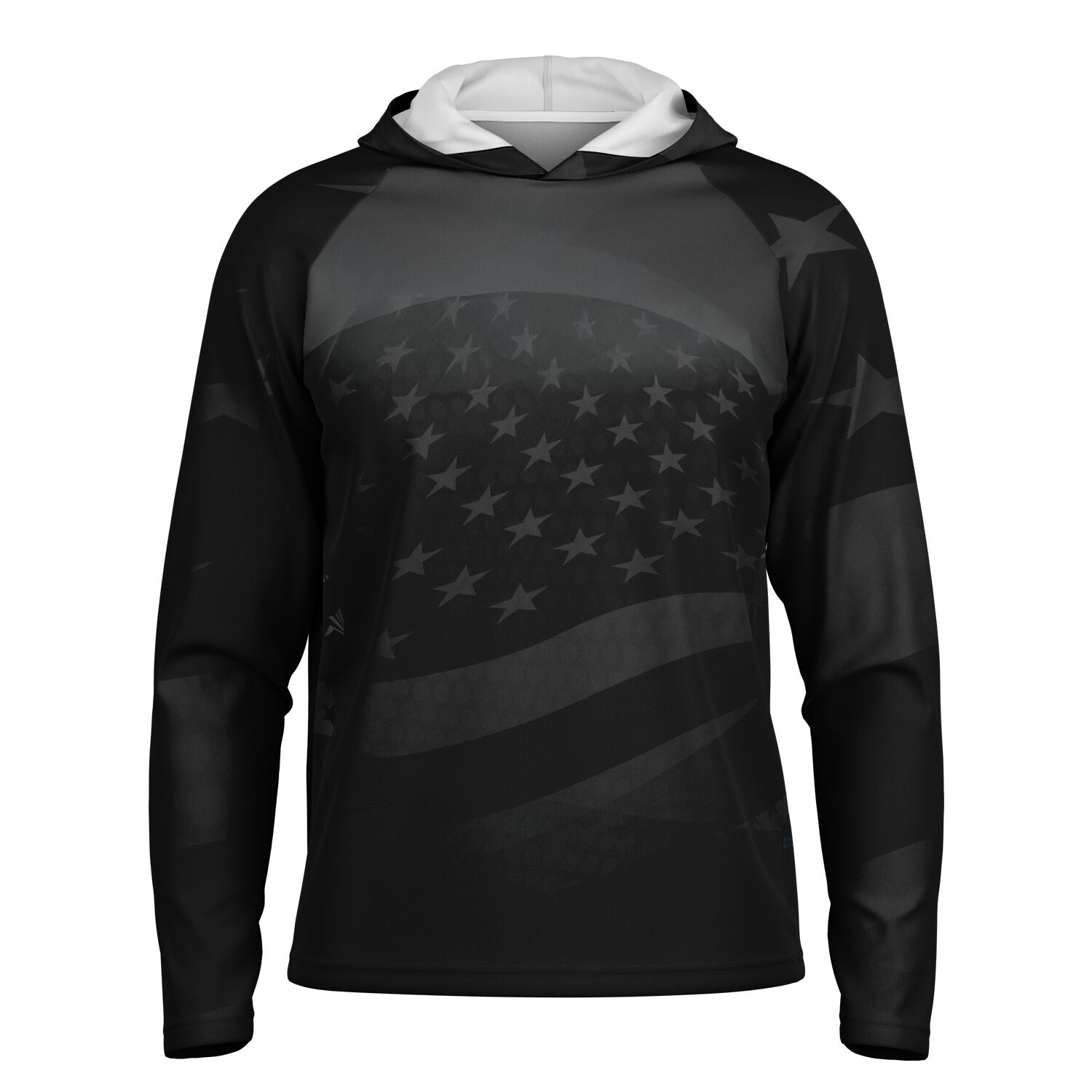 Men's Long Sleeve Hooded Performance Shirt Grunge Flag and Bomber - AOP