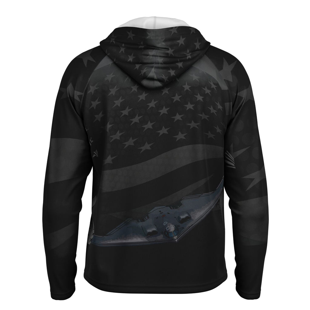 Men's Long Sleeve Hooded Performance Shirt Grunge Flag and Bomber - AOP
