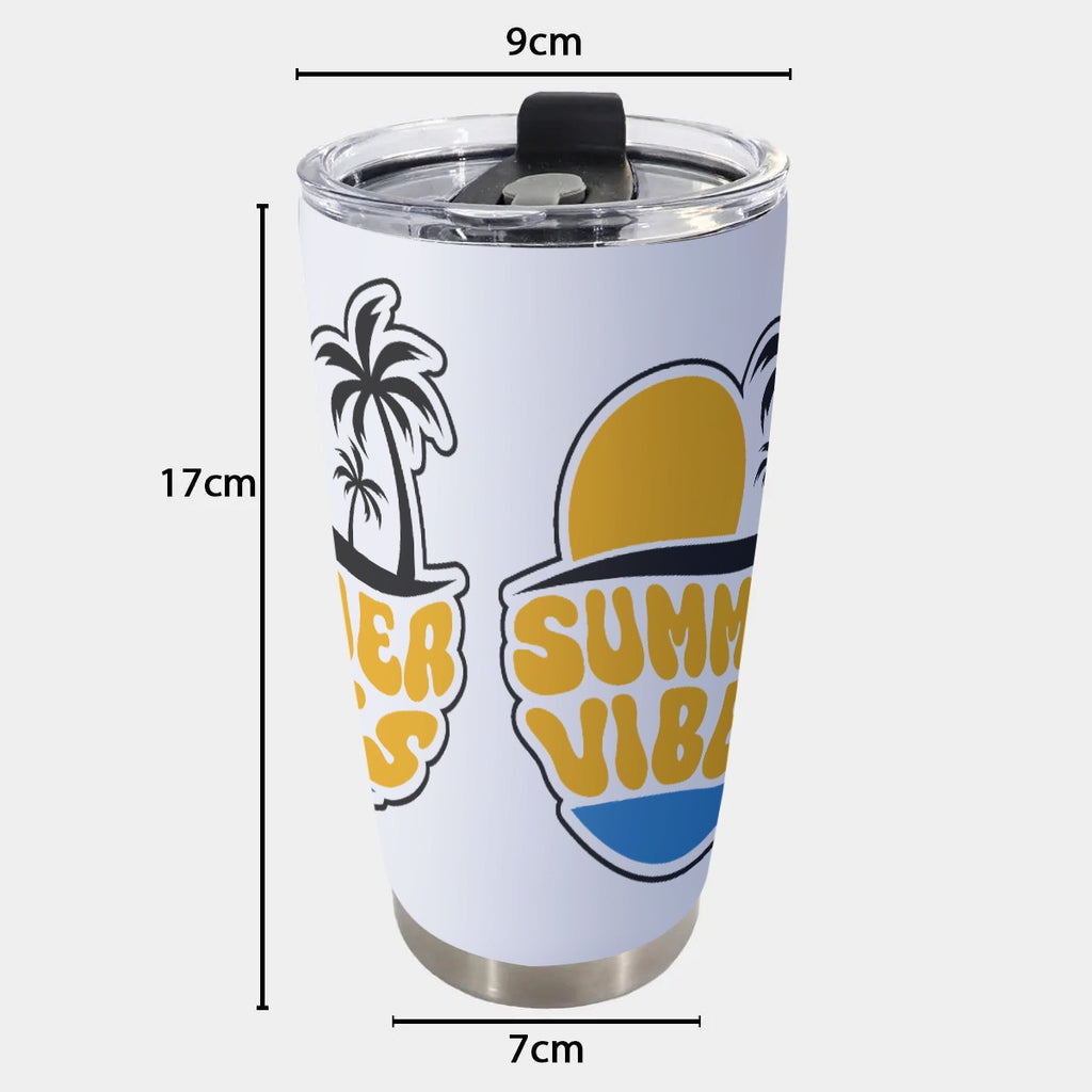 Tumbler 20oz Stainless Steel Mug with Summer Vibes Collection Print, Durable and Leak-Proof