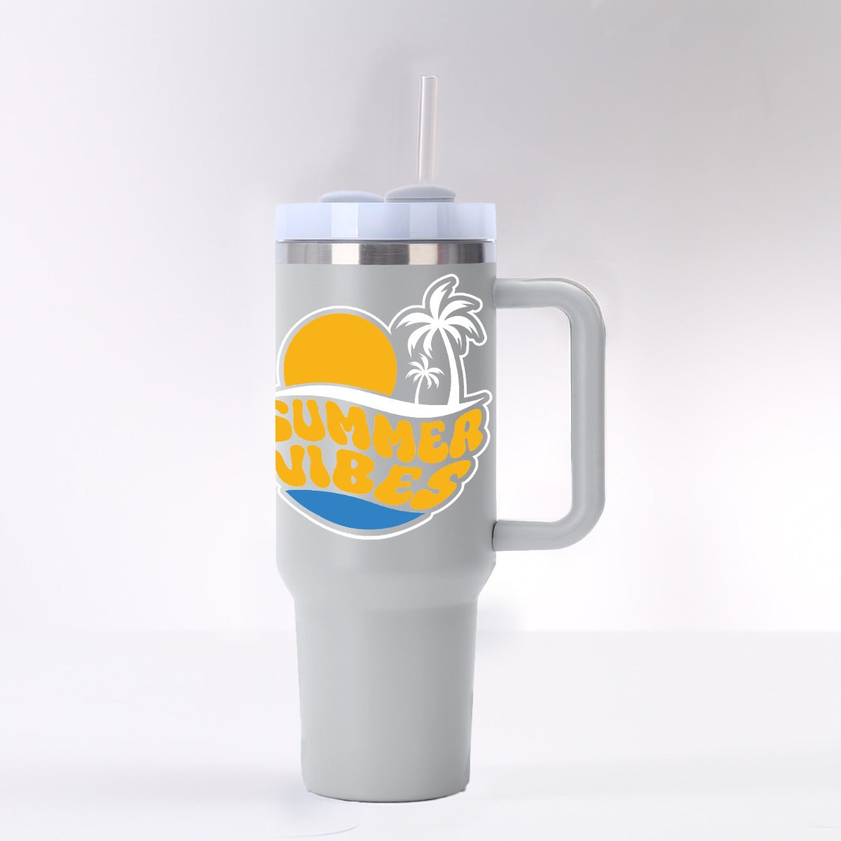 40 oz Tumbler with Handle - Stainless Steel, Leak-Proof, Summer Vibes