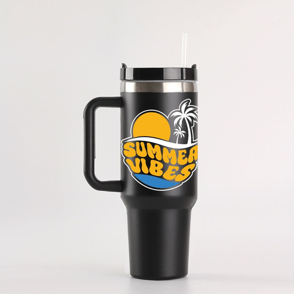 40 oz Tumbler with Handle - Stainless Steel, Leak-Proof, Summer Vibes