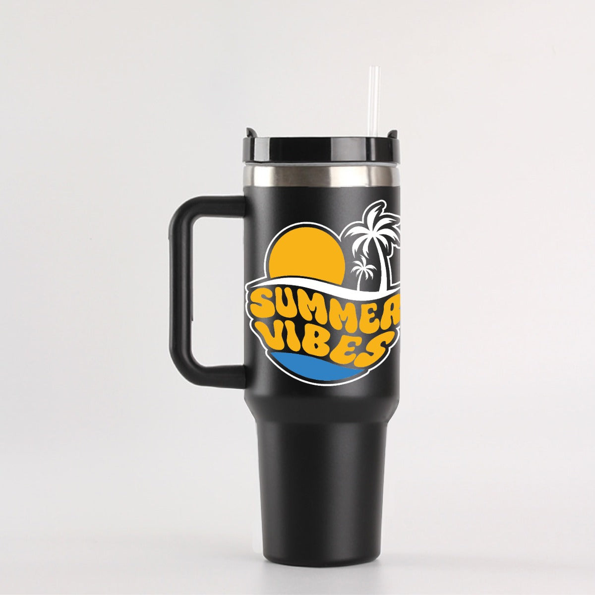 40 oz Tumbler with Handle - Stainless Steel, Leak-Proof, Summer Vibes