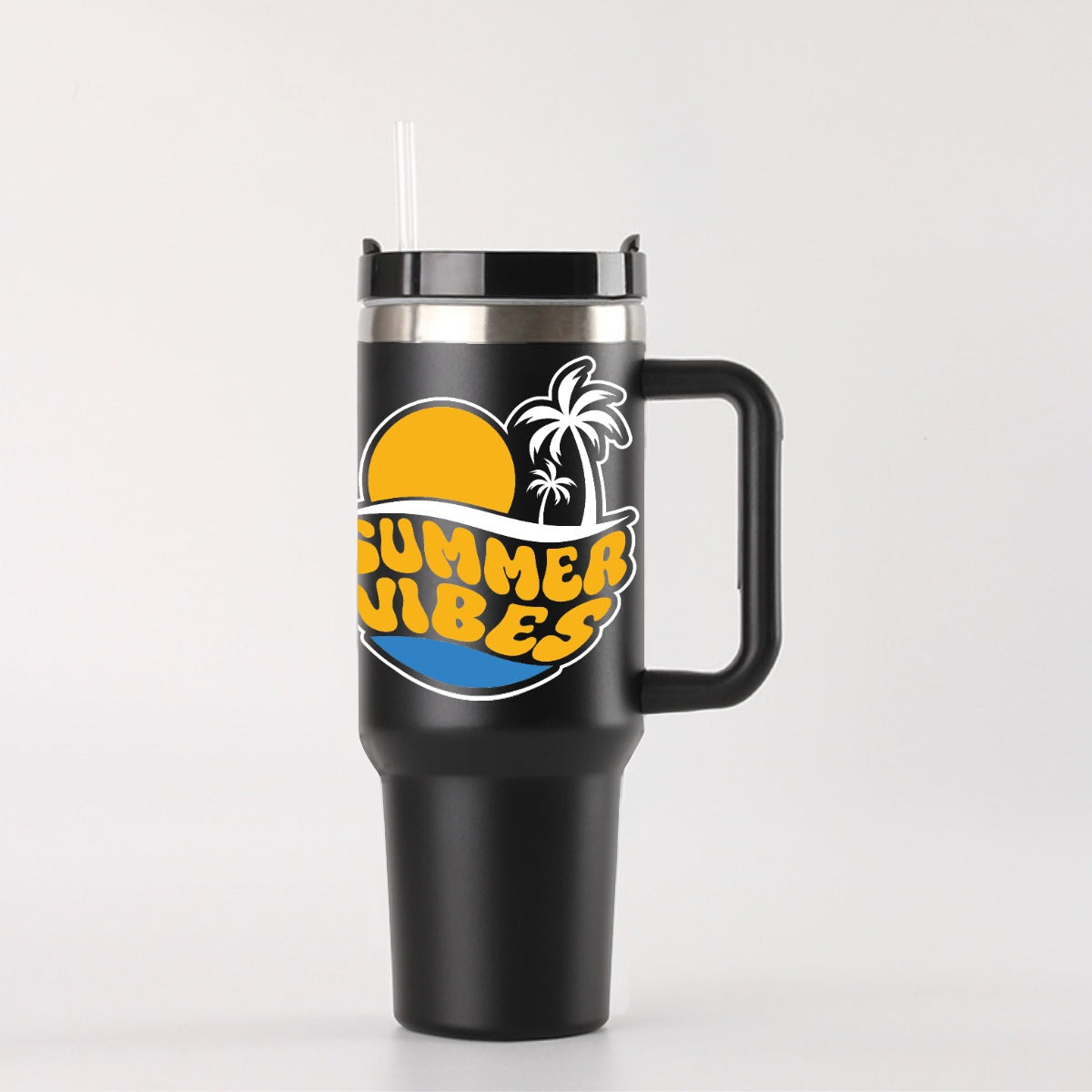 40 oz Tumbler with Handle - Stainless Steel, Leak-Proof, Summer Vibes