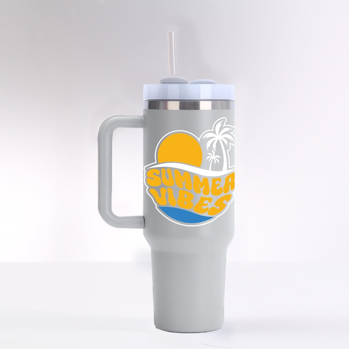 40 oz Tumbler with Handle - Stainless Steel, Leak-Proof, Summer Vibes