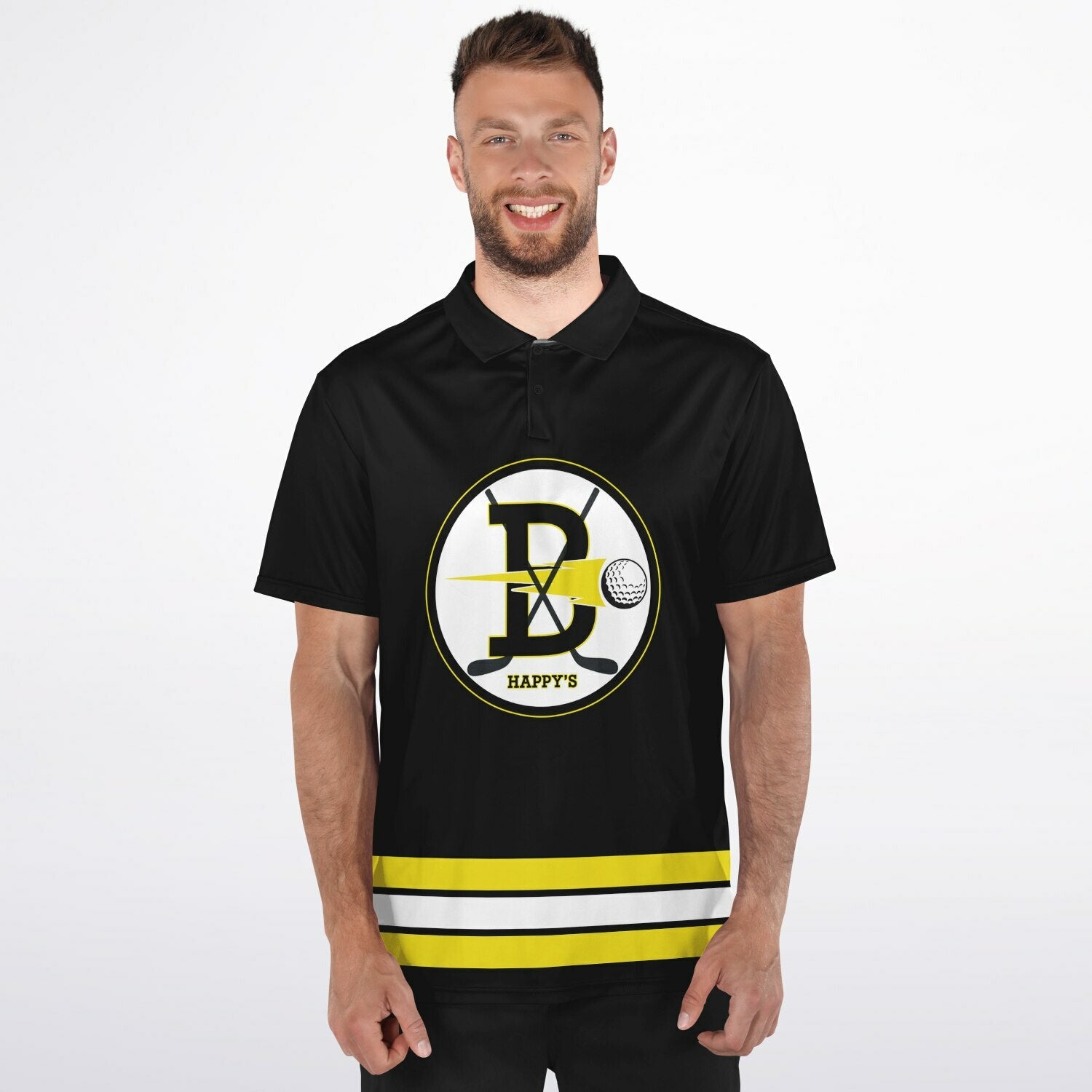 Happy Gilmore Hockey Player Golf Polo Shirt - Black Version