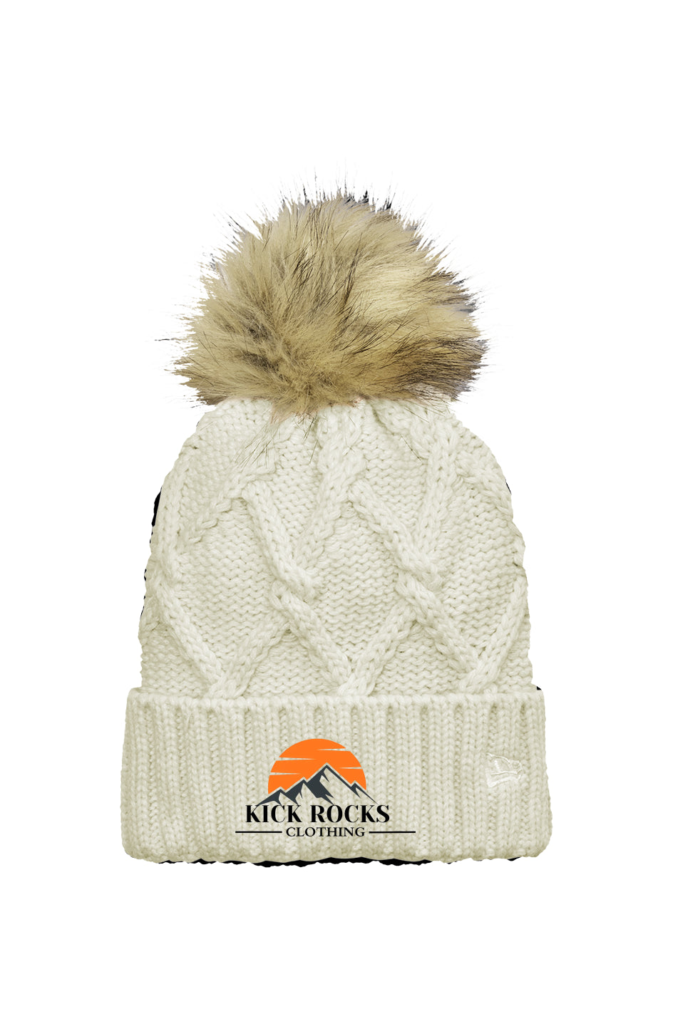 Luxury Kick Rocks Clothing Women's Designer Embroidered Faux Fur Pom Beanie