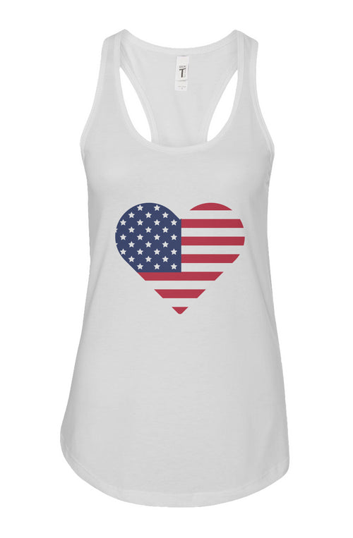 American Flag Heart BORN IN THE USA Women's Ideal Racerback Tank Top