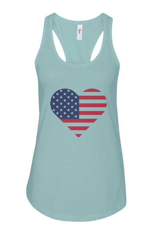 American Flag Heart BORN IN THE USA Women's Ideal Racerback Tank Top