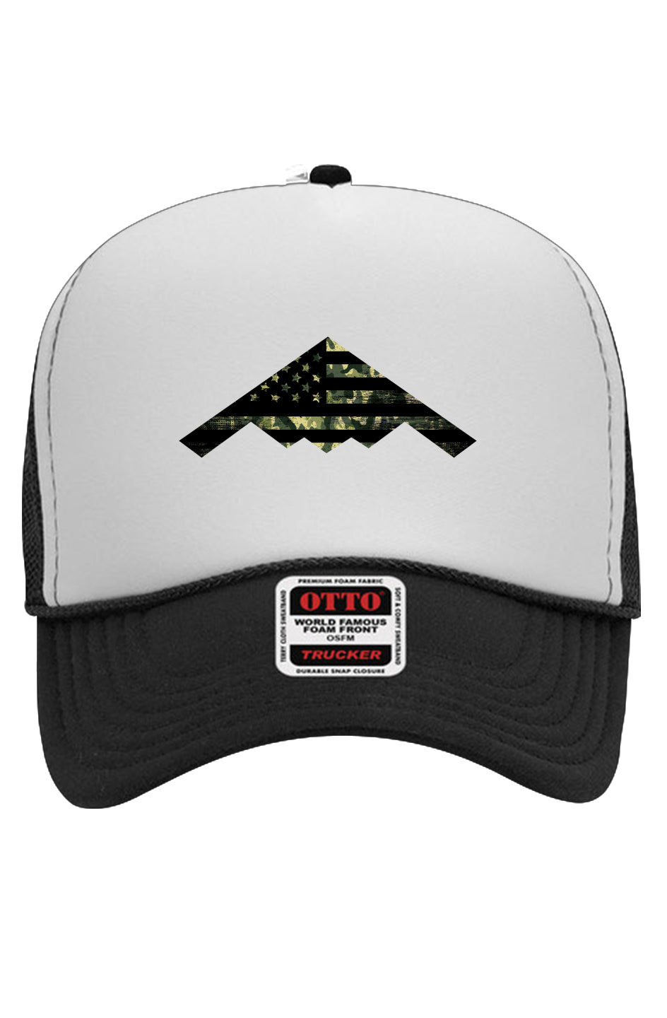 B2 Bomber Born in the USA Otto White Foam Front 5 Panel Trucker Hat