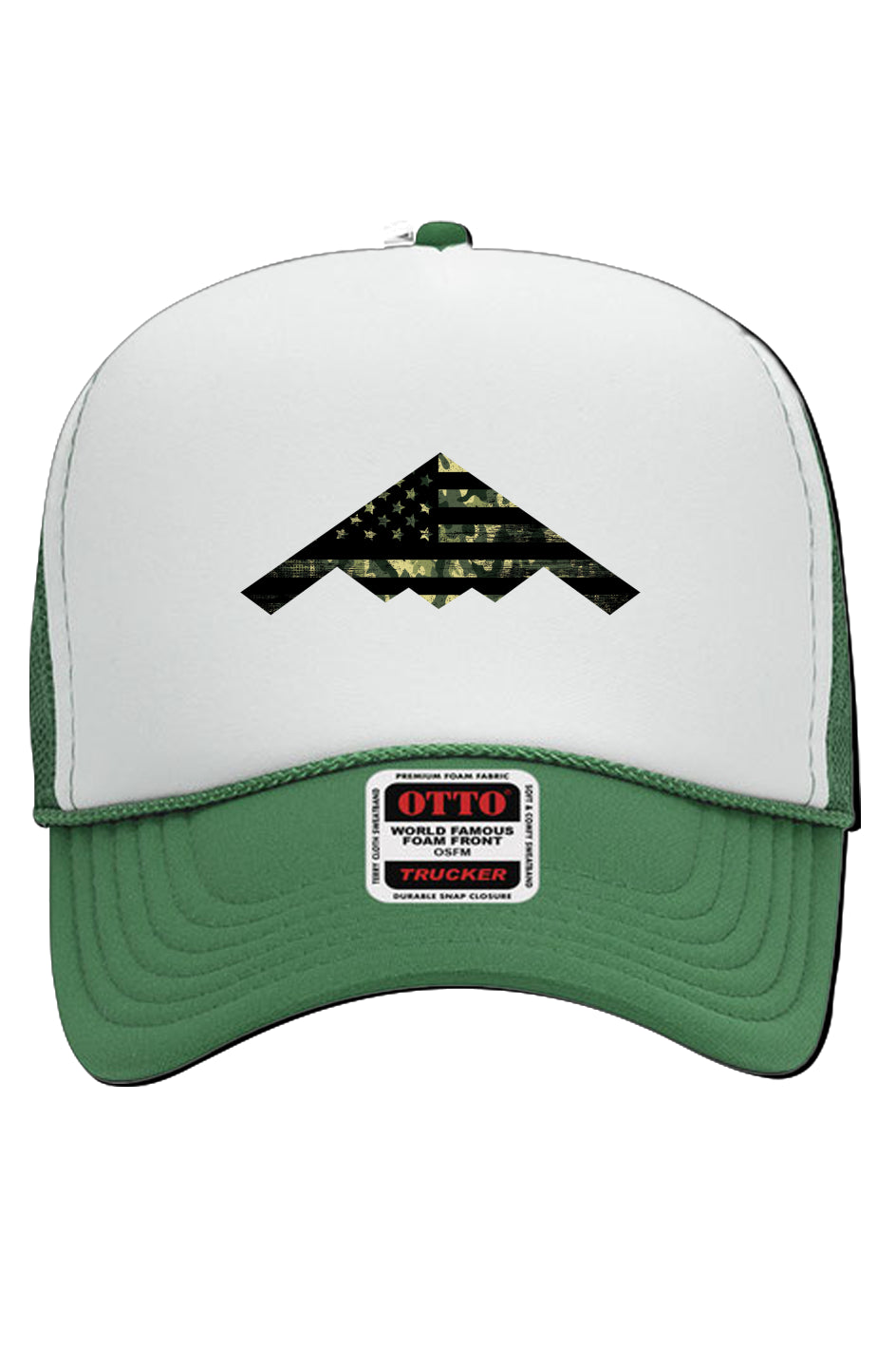 B2 Bomber Born in the USA Otto White Foam Front 5 Panel Trucker Hat