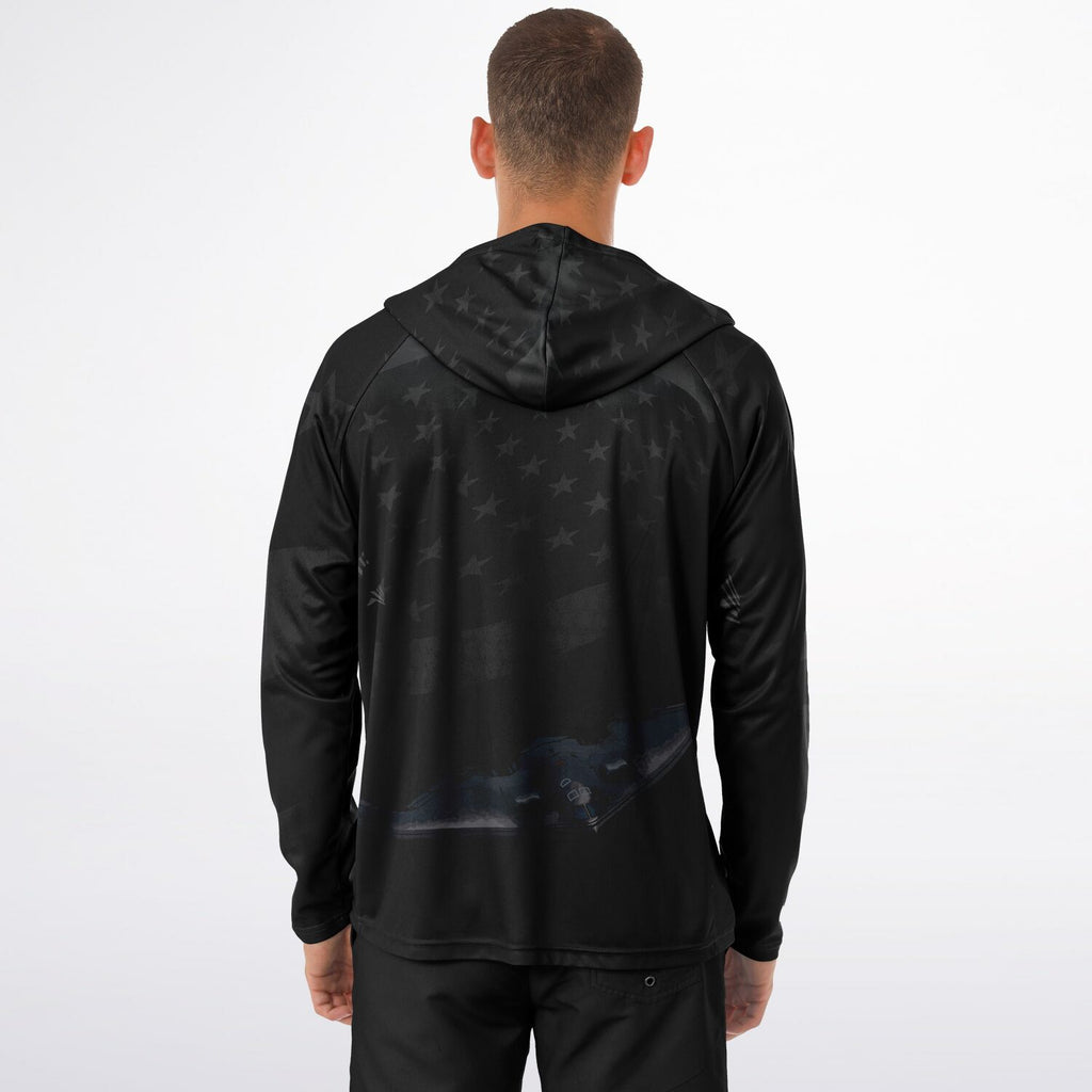 Men's Long Sleeve Hooded Performance Shirt Grunge Flag and Bomber - AOP