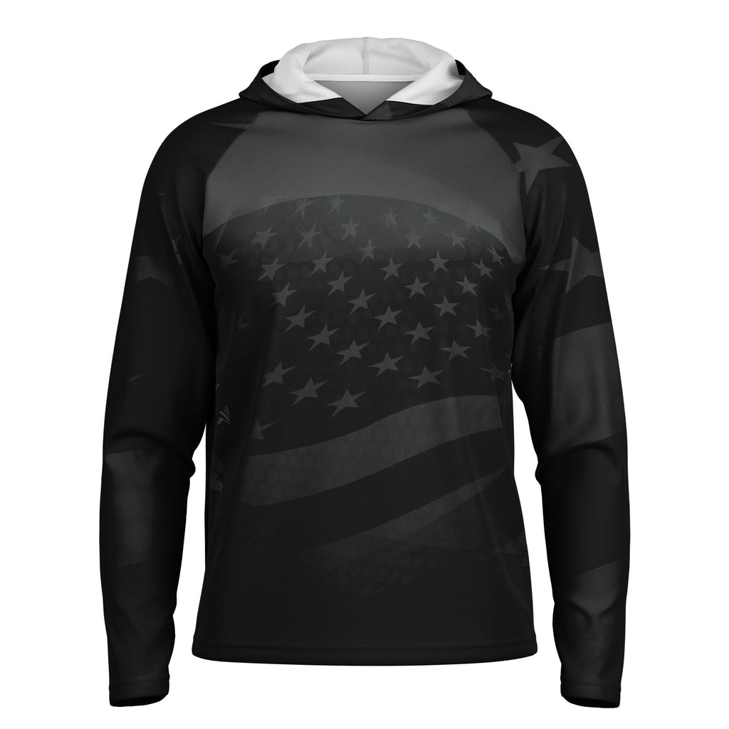 Men's Long Sleeve Hooded Performance Shirt Grunge Flag and Bomber - AOP